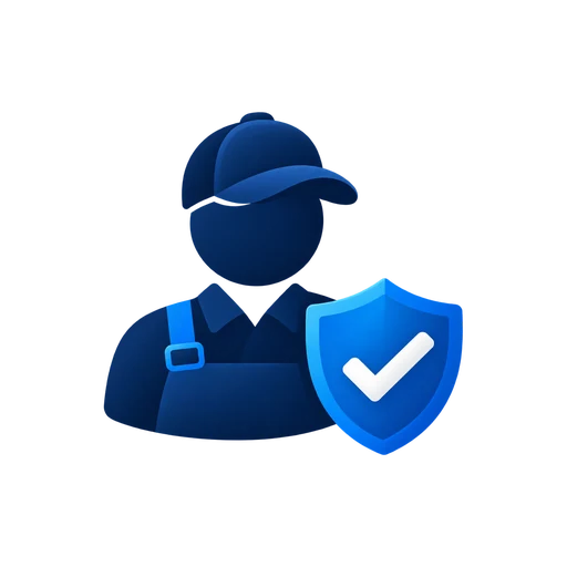 Technician with a check-mark shield