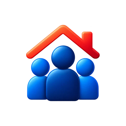 Family beneath a house roof