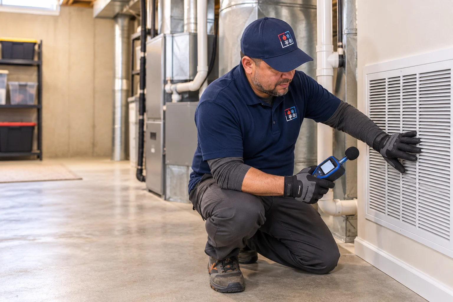 SquareHVAC owner checking return-air quality in a Schaumburg home