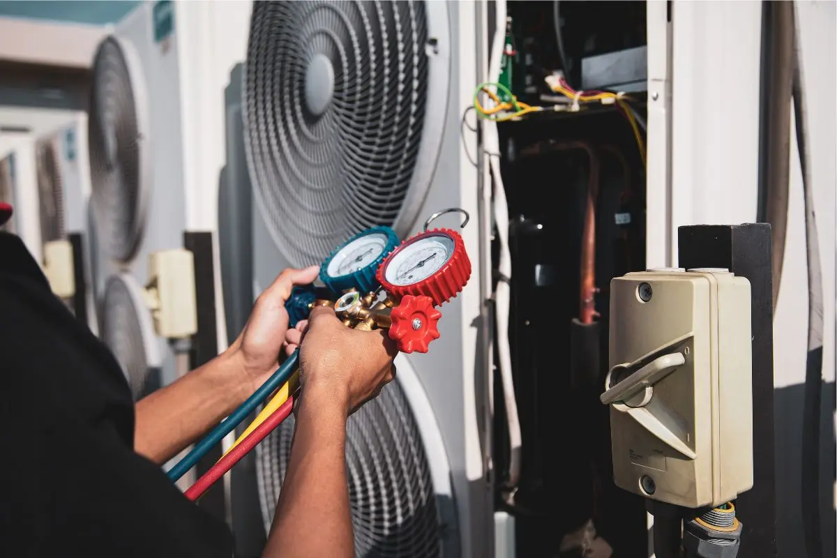 HVAC gauges connected to split-system equipment